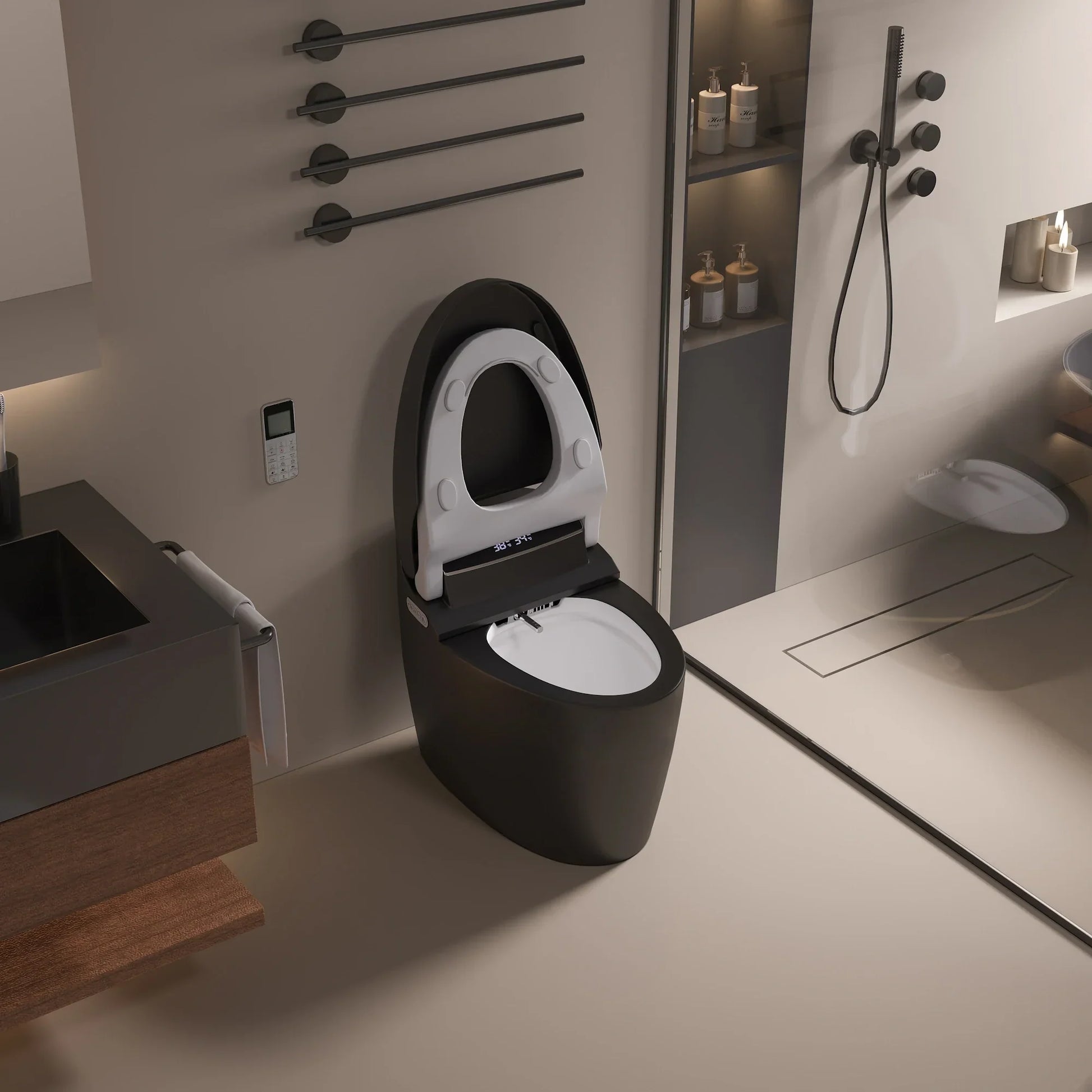 Black Kushiro Luxury High-Tech Japanese Style Smart Toilet & Bidet-Aman Plumbing &amp; Heating Supplier Limited