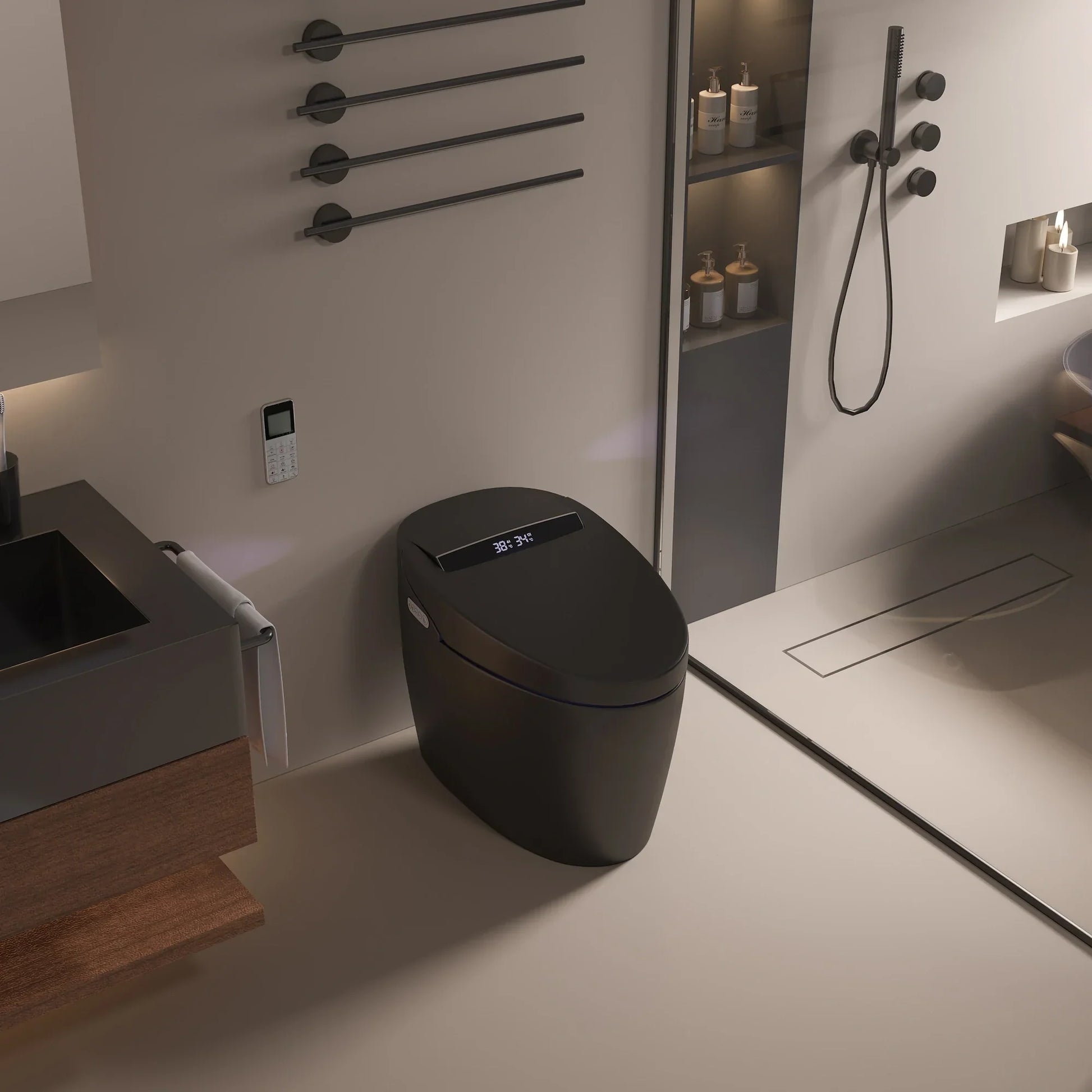 Black Kushiro Luxury High-Tech Japanese Style Smart Toilet & Bidet-Aman Plumbing &amp; Heating Supplier Limited