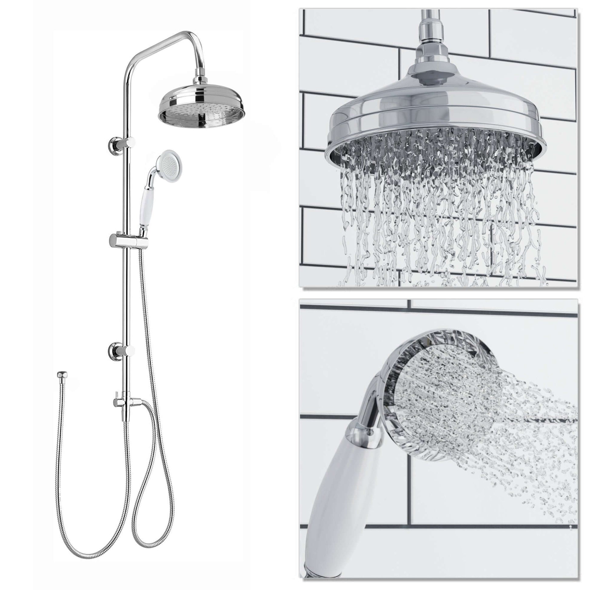 Carre Dual Rigid Riser Kit Traditional Solid Brass Overhead Rain Shower & Brass Handheld Shower - Chrome-Aman Plumbing &amp; Heating Supplier Limited
