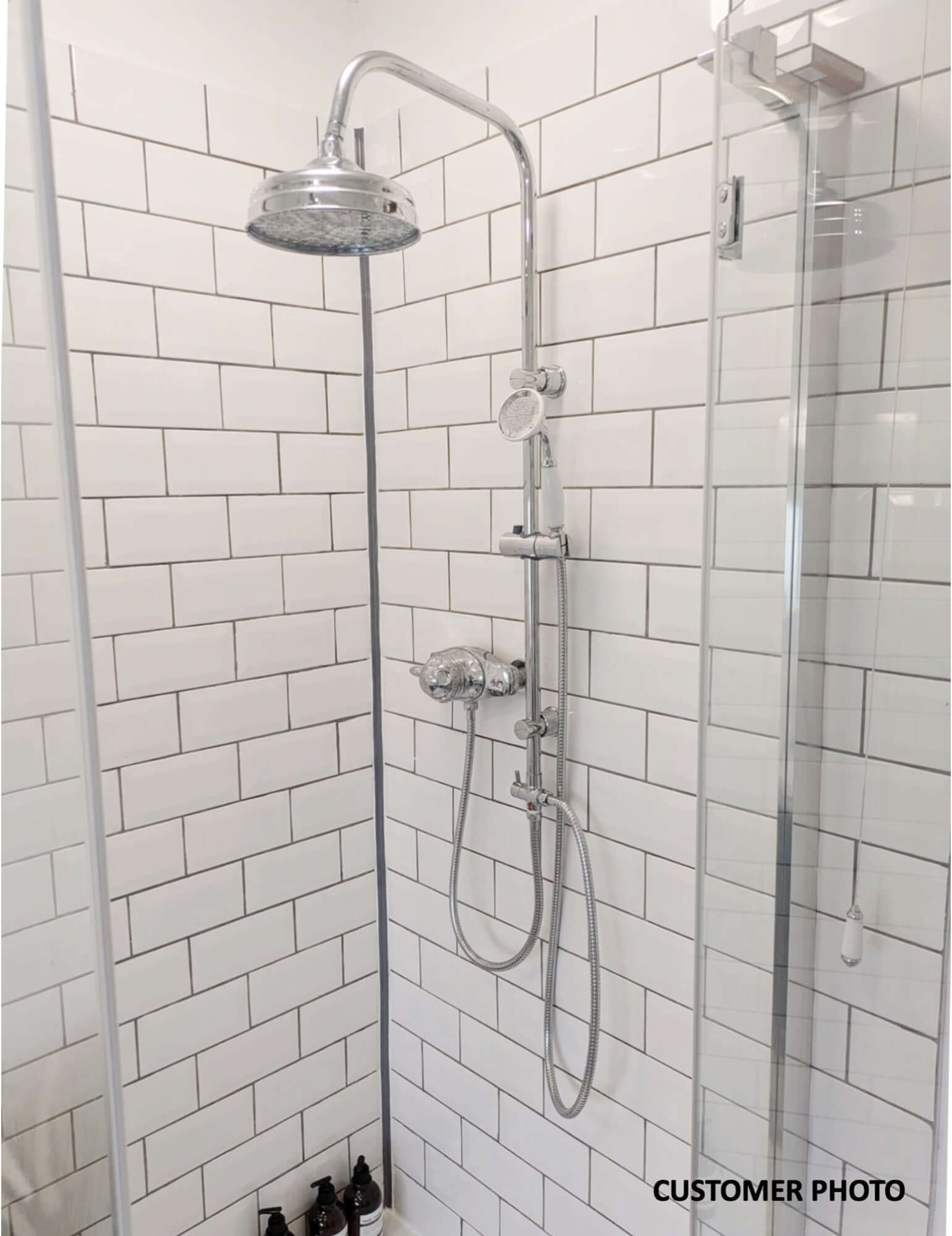 Carre Dual Rigid Riser Kit Traditional Solid Brass Overhead Rain Shower & Brass Handheld Shower - Chrome-Aman Plumbing &amp; Heating Supplier Limited