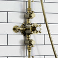 Downton Exposed Traditional Thermostatic Shower Set 2 Outlet, Incl. Triple Shower Valve, Rigid Riser Rail, 200mm Shower Head & Ceramic Handset - Antique Brass-Aman Plumbing & Heating Supplier Limited