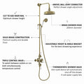Downton Exposed Traditional Thermostatic Shower Set 2 Outlet, Incl. Triple Shower Valve, Rigid Riser Rail, 200mm Shower Head & Ceramic Handset - Antique Brass-Aman Plumbing & Heating Supplier Limited