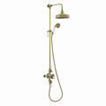 Downton Exposed Traditional Thermostatic Shower Set 2 Outlet, Incl. Triple Shower Valve, Rigid Riser Rail, 200mm Shower Head & Ceramic Handset - Antique Brass-Aman Plumbing & Heating Supplier Limited