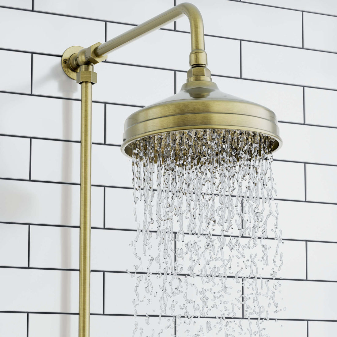 Downton Exposed Traditional Thermostatic Shower Set 2 Outlet, Incl. Triple Shower Valve, Rigid Riser Rail, 200mm Shower Head & Ceramic Handset - Antique Brass-Aman Plumbing &amp; Heating Supplier Limited