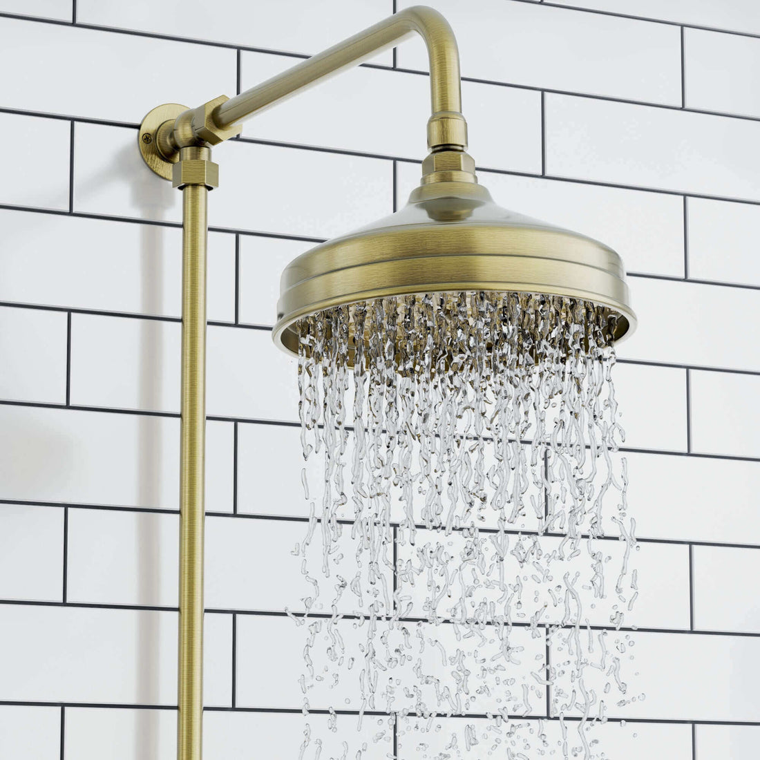 Downton Exposed Traditional Thermostatic Shower Set Single Outlet Incl. Twin Shower Valve, Rigid Riser Rail, 200mm Shower Head & Caddy - Antique Brass-Aman Plumbing &amp; Heating Supplier Limited