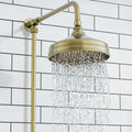 Downton Exposed Traditional Thermostatic Shower Set Single Outlet Incl. Twin Shower Valve, Rigid Riser Rail, 200mm Shower Head & Caddy - Antique Brass-Aman Plumbing & Heating Supplier Limited