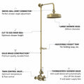 Downton Exposed Traditional Thermostatic Shower Set Single Outlet Incl. Twin Shower Valve, Rigid Riser Rail, 200mm Shower Head & Caddy - Antique Brass-Aman Plumbing & Heating Supplier Limited
