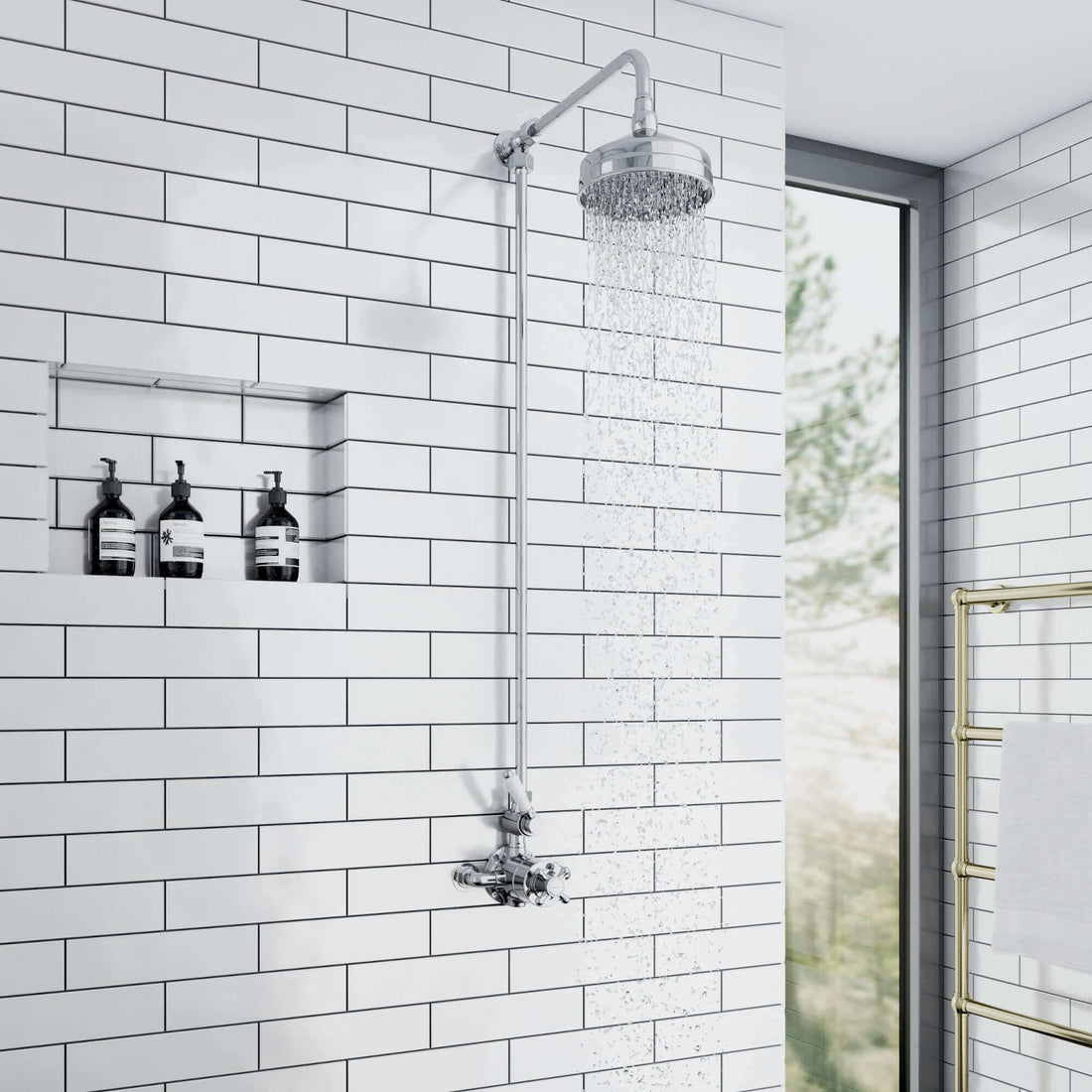 Downton shower rigid riser rail traditional brass - chrome-Aman Plumbing &amp; Heating Supplier Limited
