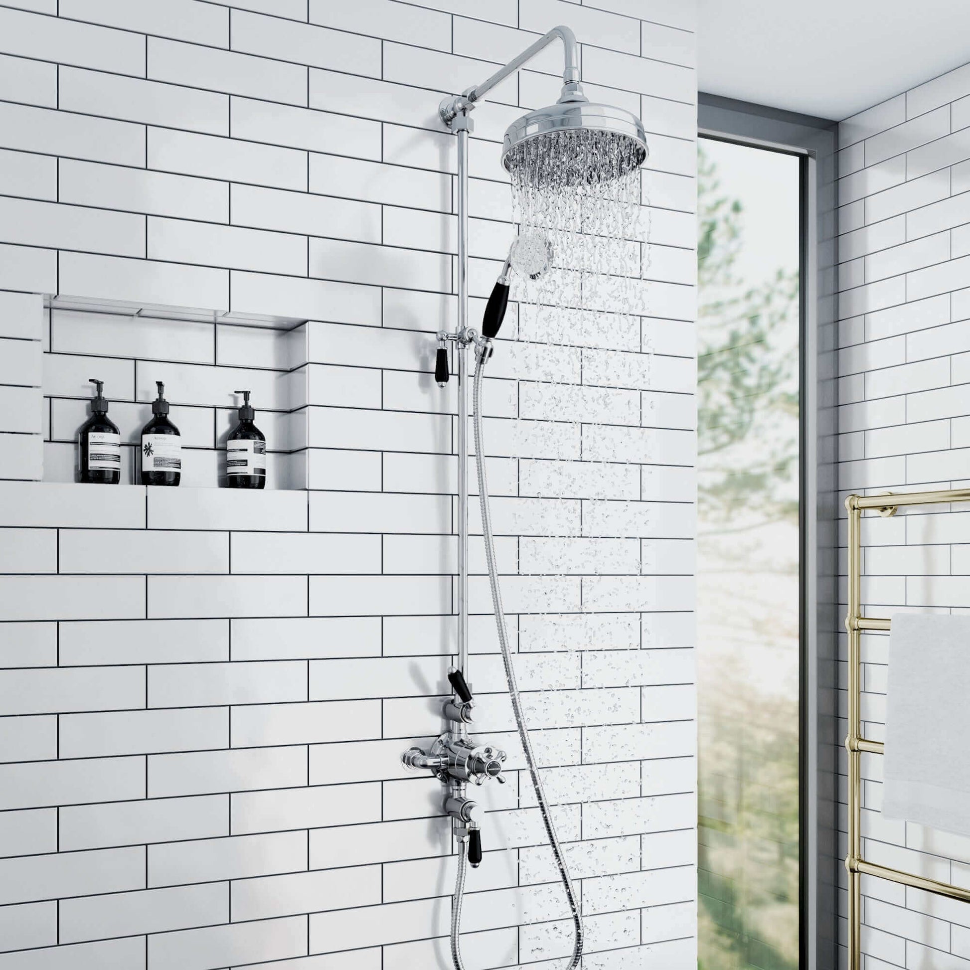 Downton shower rigid riser rail traditional brass - chrome-Aman Plumbing &amp; Heating Supplier Limited