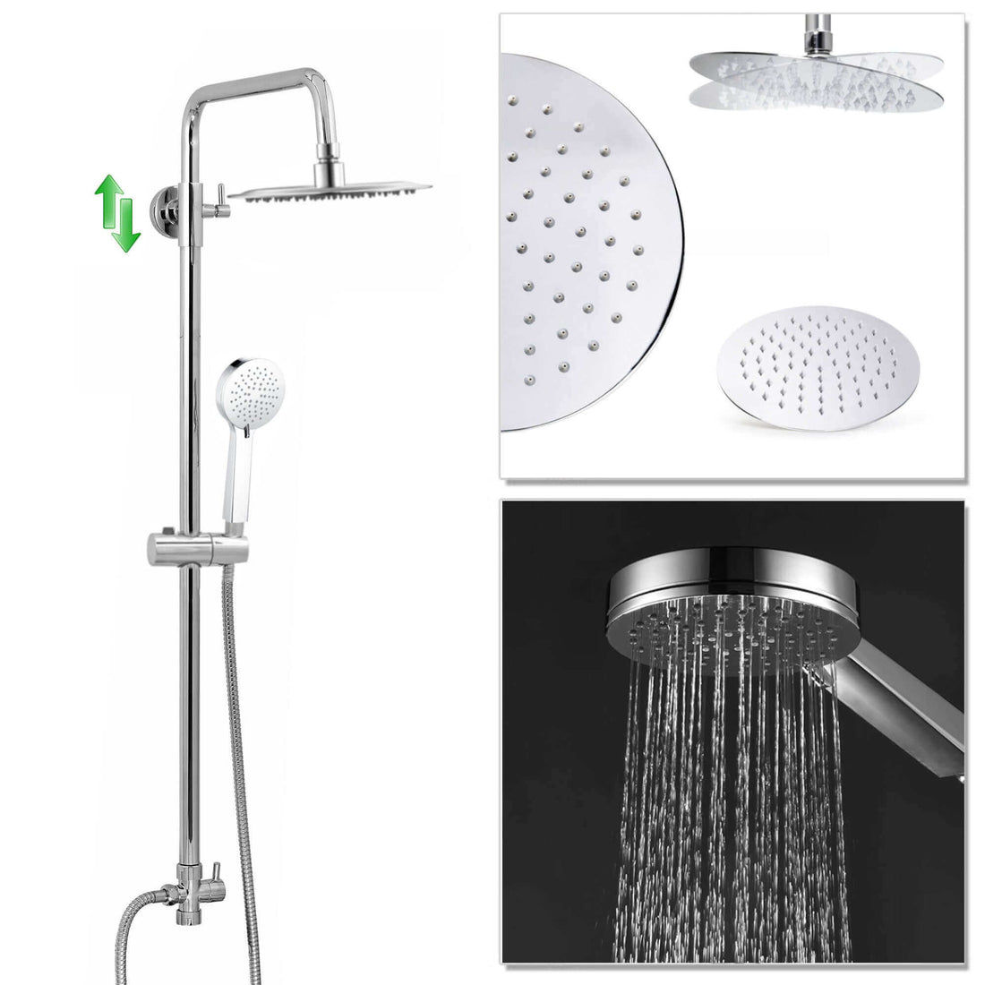 Dune dual shower riser kit adjustable height angled round easy clean head 200mm, 3 setting handshower - chrome-Aman Plumbing &amp; Heating Supplier Limited