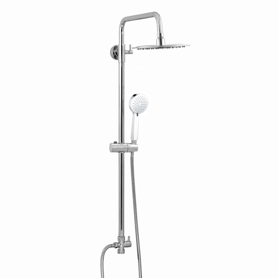 Dune dual shower riser kit adjustable height angled round easy clean head 200mm, 3 setting handshower - chrome-Aman Plumbing &amp; Heating Supplier Limited