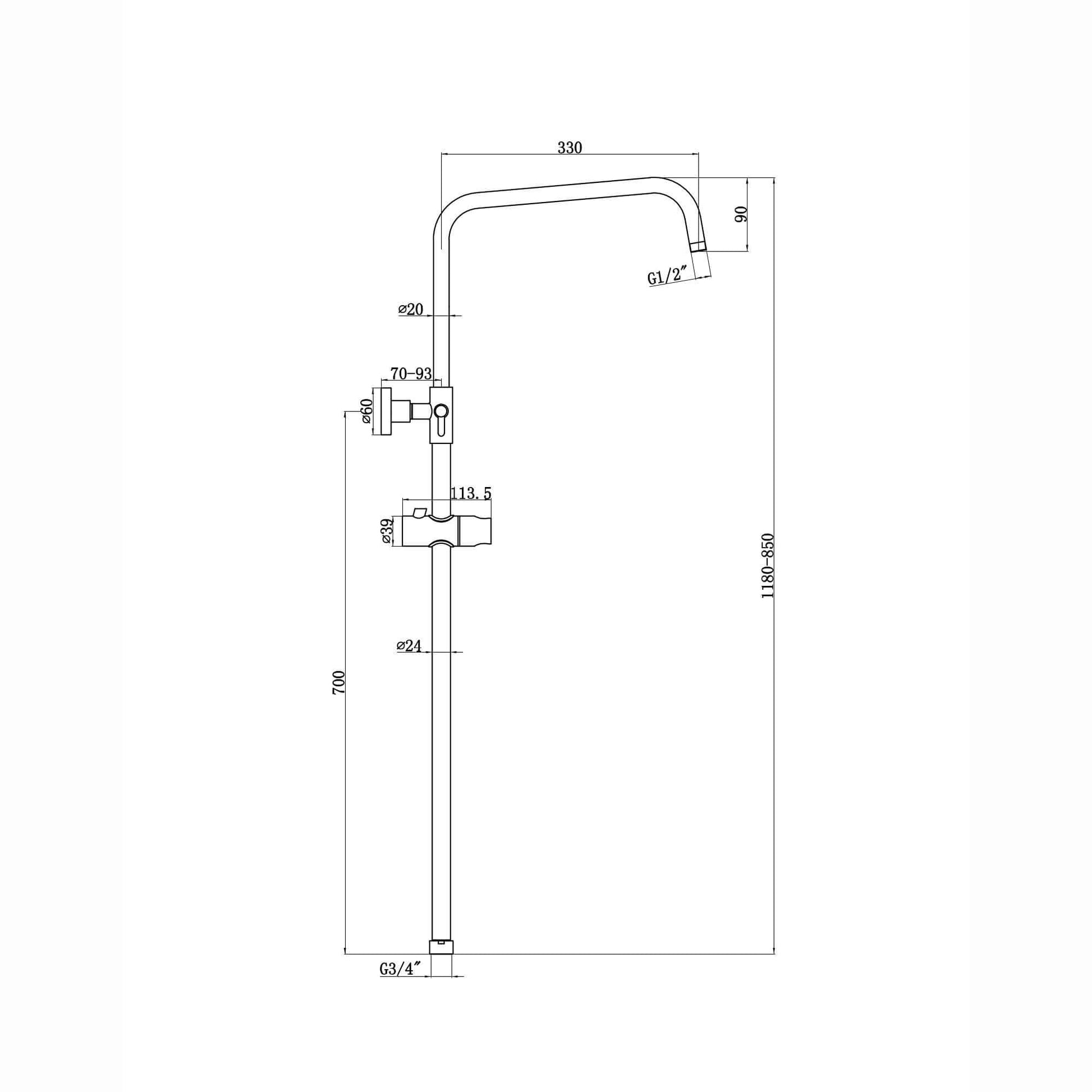 Dune shower adjustable rigid riser rail angled stainless steel - chrome-Aman Plumbing &amp; Heating Supplier Limited