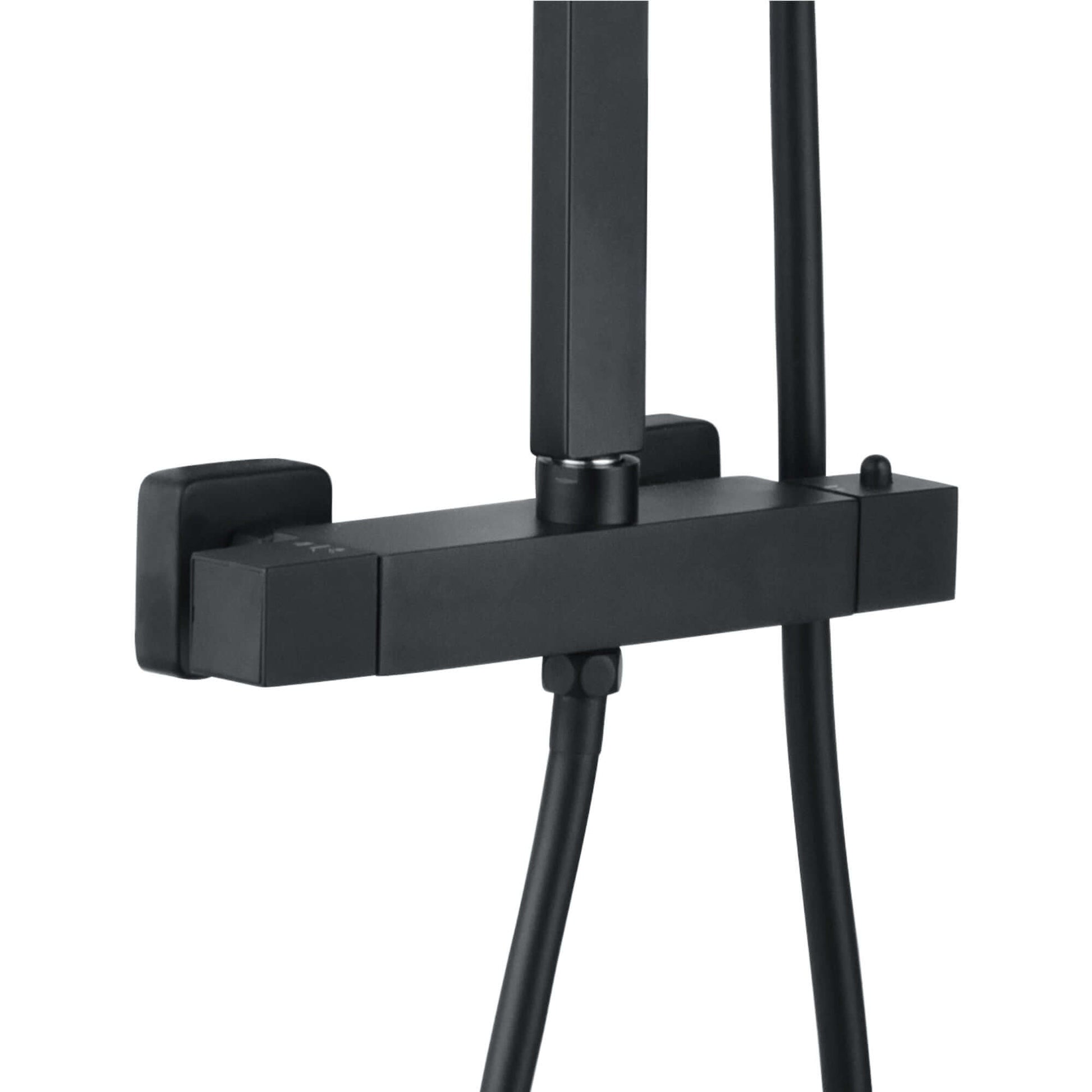 Enzo square thermostatic shower set two outlet with ultra slim 300mm shower head and handheld - matt black-Aman Plumbing &amp; Heating Supplier Limited