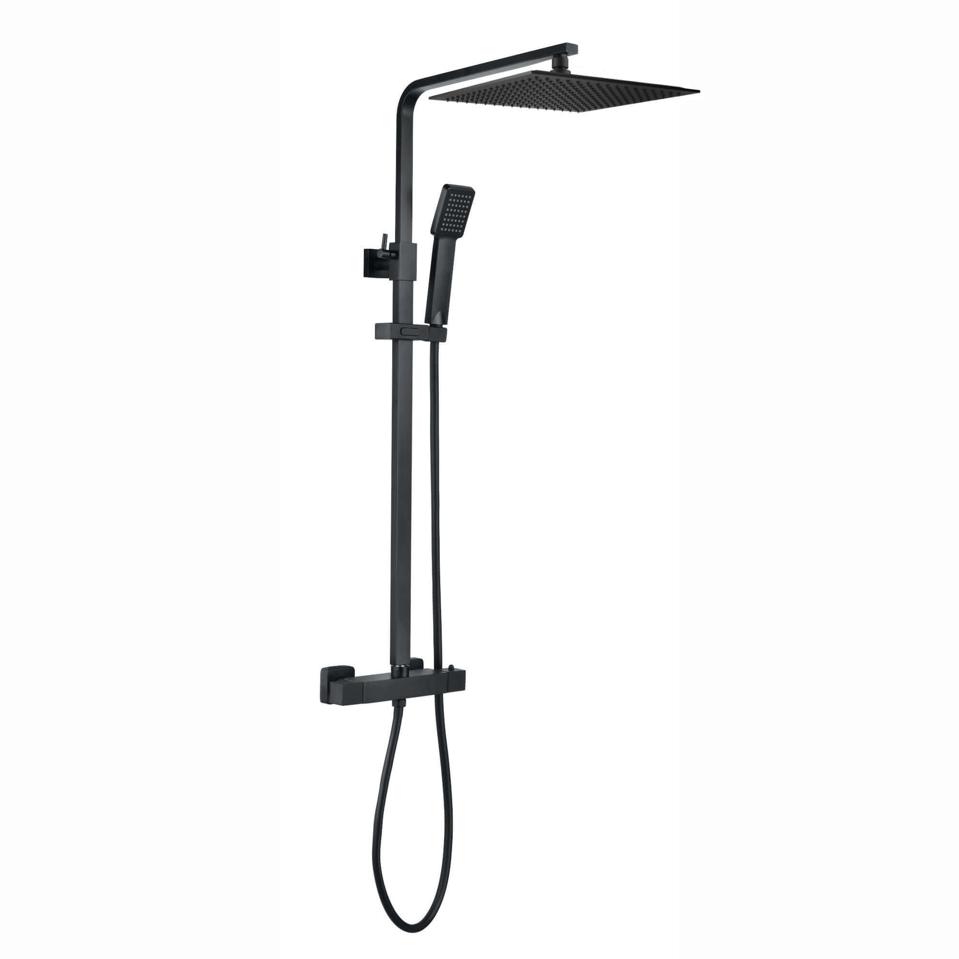 Enzo square thermostatic shower set two outlet with ultra slim 300mm shower head and handheld - matt black-Aman Plumbing &amp; Heating Supplier Limited
