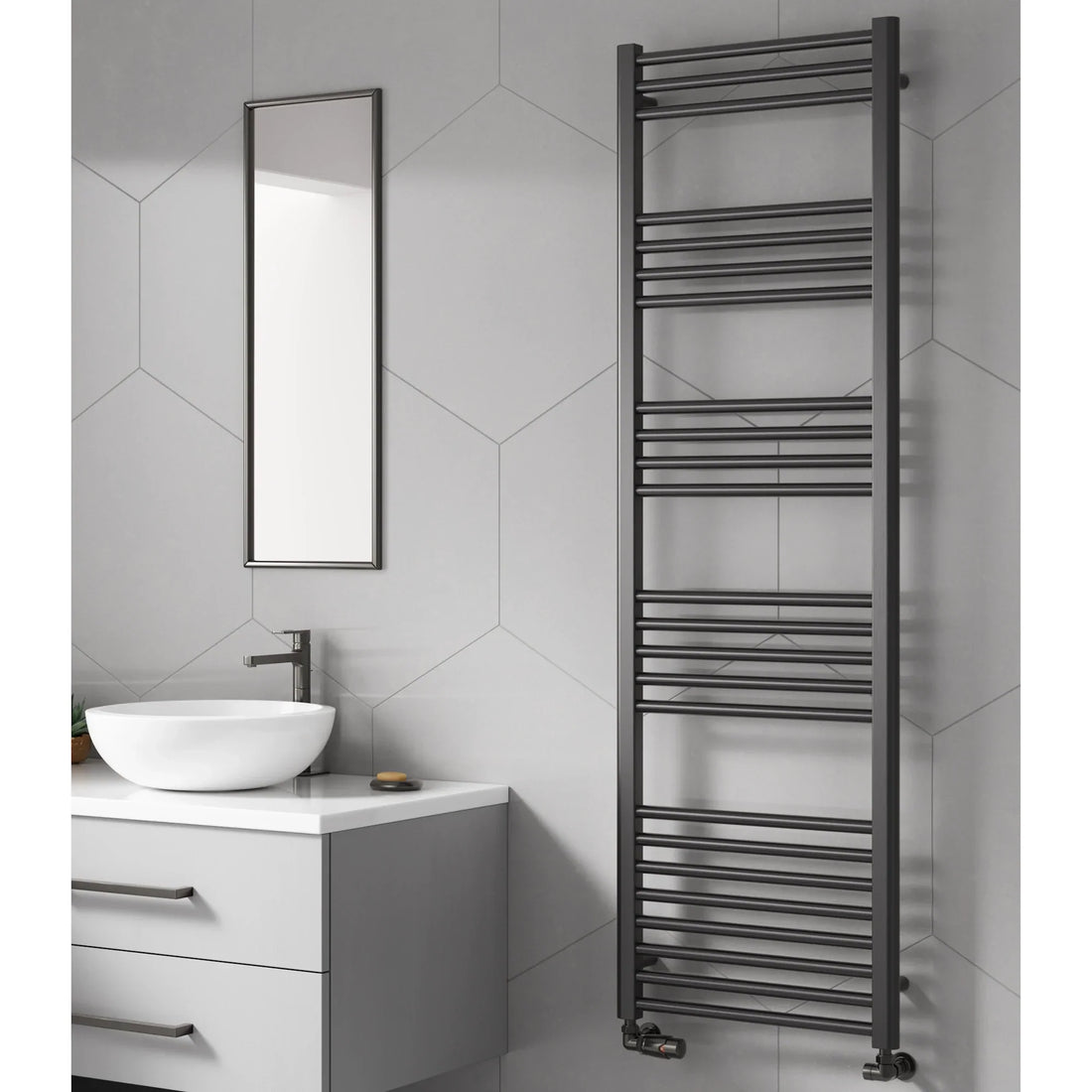 Ottone Reina Designer Gun metal Straight Towel Rail Radiator-Aman Plumbing &amp; Heating Supplier Limited