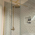 Windsor traditional thermostatic shower set single outlet incl. angled riser rail, rain shower head 200mm - antique brass-Aman Plumbing & Heating Supplier Limited